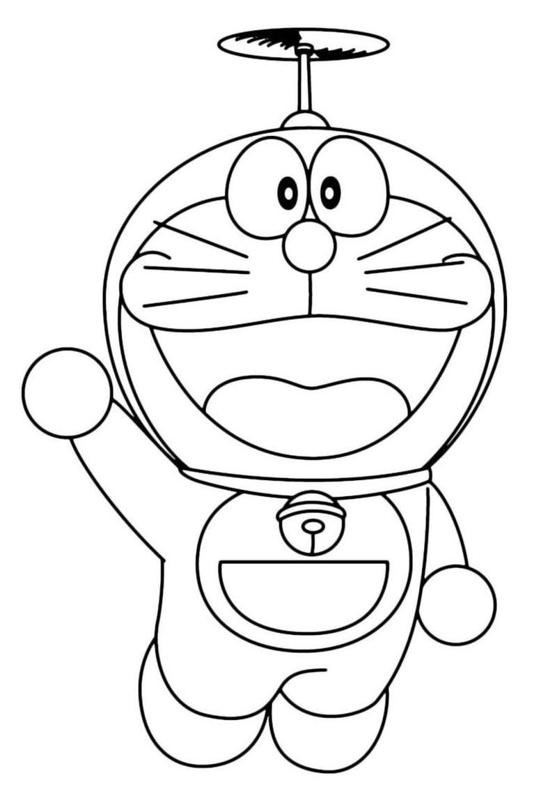 Mẫu tranh tô màu Doraemon vui vẻ dễ in