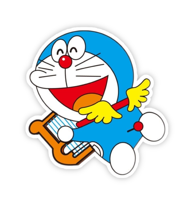 Sticker doraemon có cánh đang đánh đàn