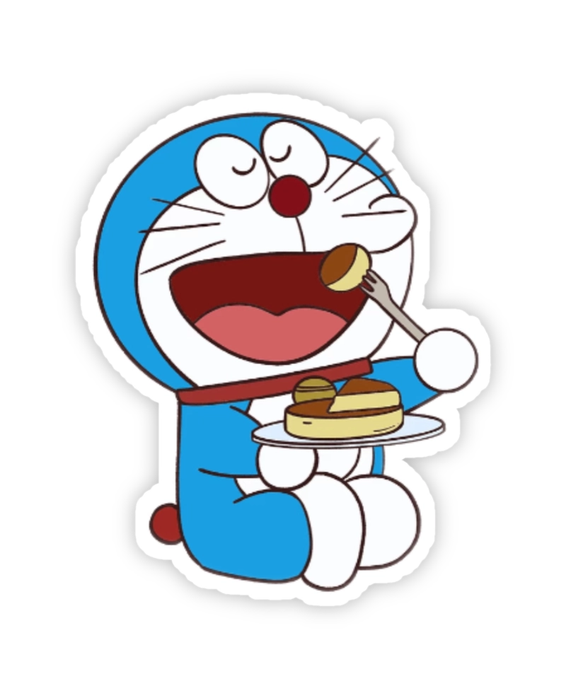 Sticker doraemon đang ăn bánh rán ngon lành