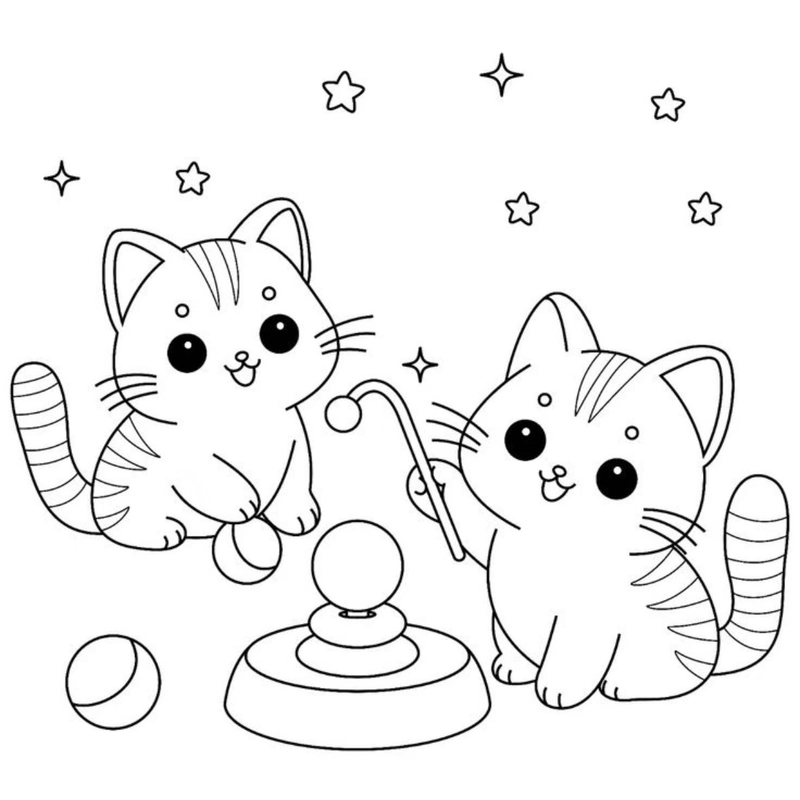Tô màu con mèo dễ thương với hình khối đơn giản