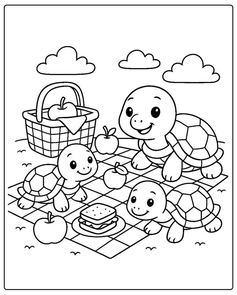 Tô màu con rùa cute phong cách hoạt hình dễ thương