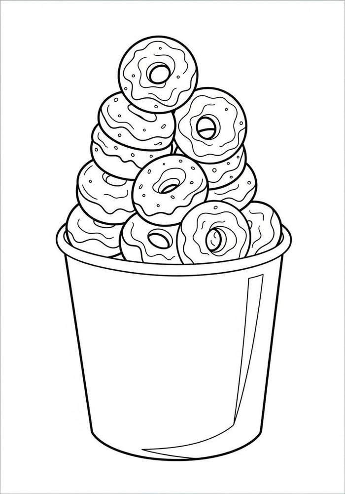 Tranh tô màu cốc bánh donut