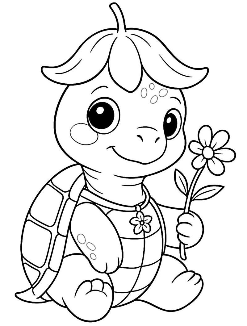Tranh tô màu con rùa cute cho bé tập tô tại nhà