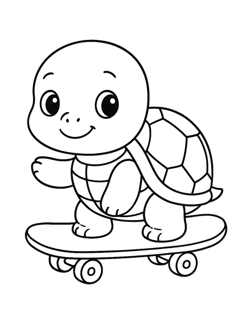 Tranh tô màu con rùa cute phong cách hoạt hình