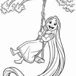 Tranh tô màu công chúa tóc mây đu cây