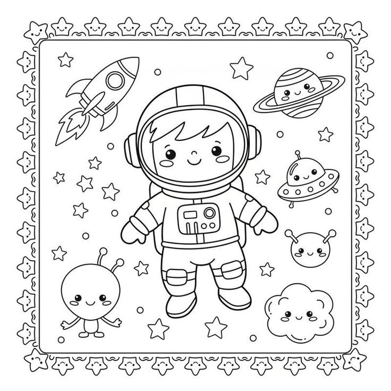 Tranh tô màu phi hành gia phong cách cute