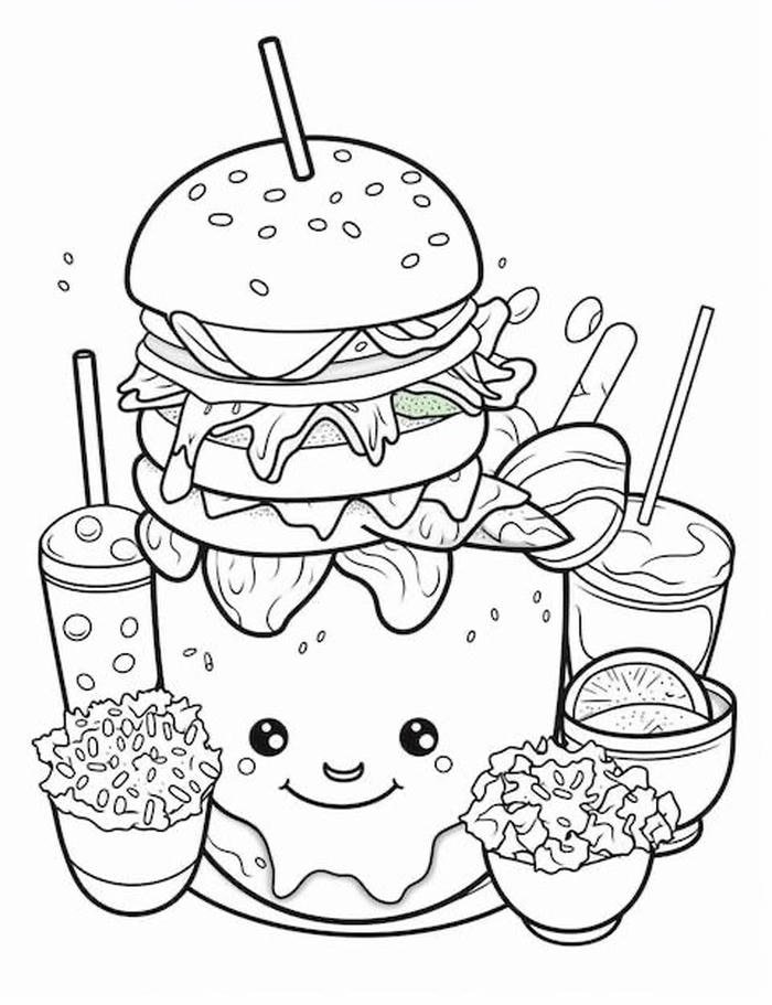 Tranh tô màu tranh tô màu hamburger sáng tạo