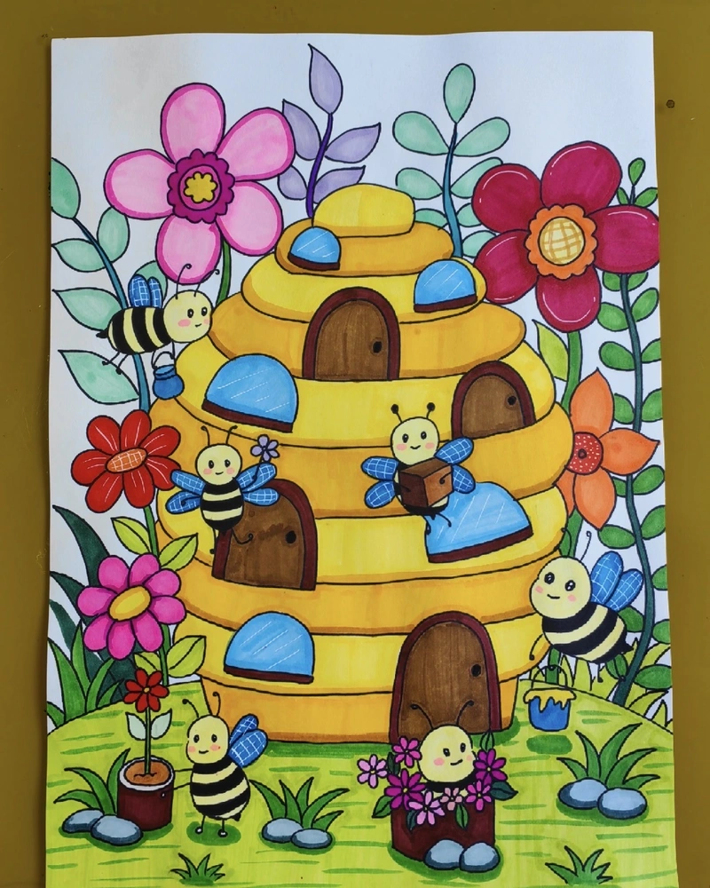 Tranh vẽ con ong cùng màu sắc pastel nhẹ nhàng đẹp mắt