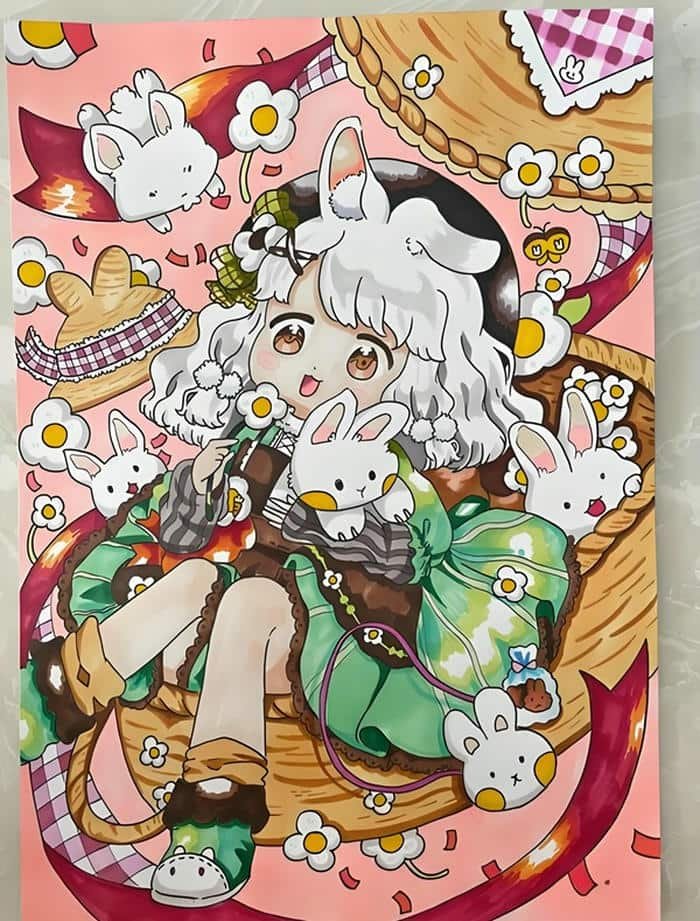 Vẽ hình anime cute màu sắc tươi sáng