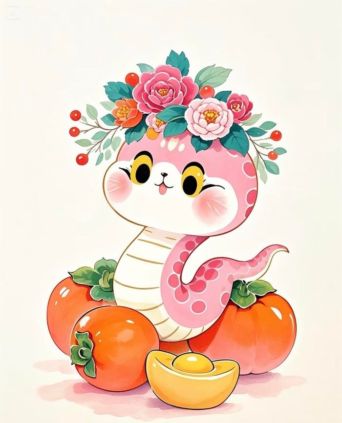 Vẽ tranh con rắn màu hồng đội hoa hồng cute