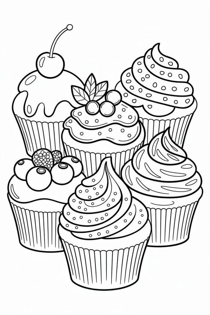 ảnh tô màu 6 chiếc cupcake