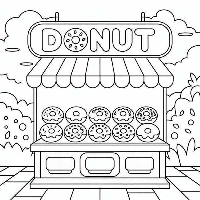 ảnh tô màu cửa hàng bánh donut