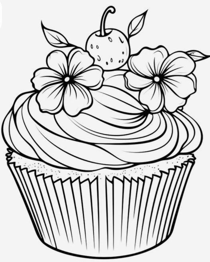 ảnh tô màu cupcake bông hoa