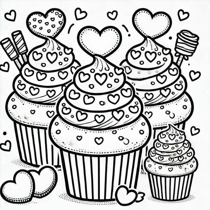 ảnh tô màu cupcake trái tim cực xinh