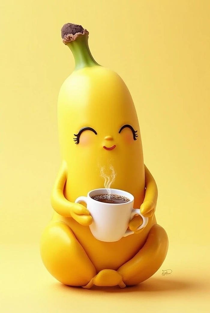 avatar chuối hài ngồi uống cafe