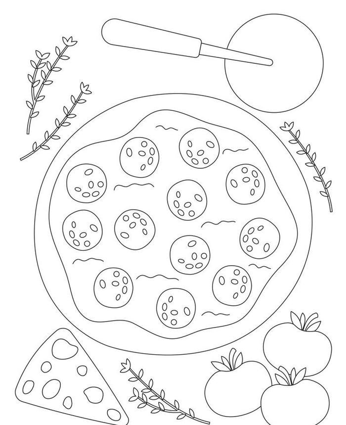 bức ảnh hình ảnh tranh tô màu bánh pizza đáng yêu
