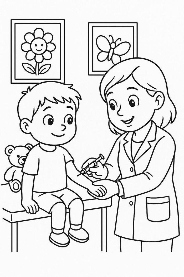 bức ảnh tranh tô màu bác sĩ khám bệnh