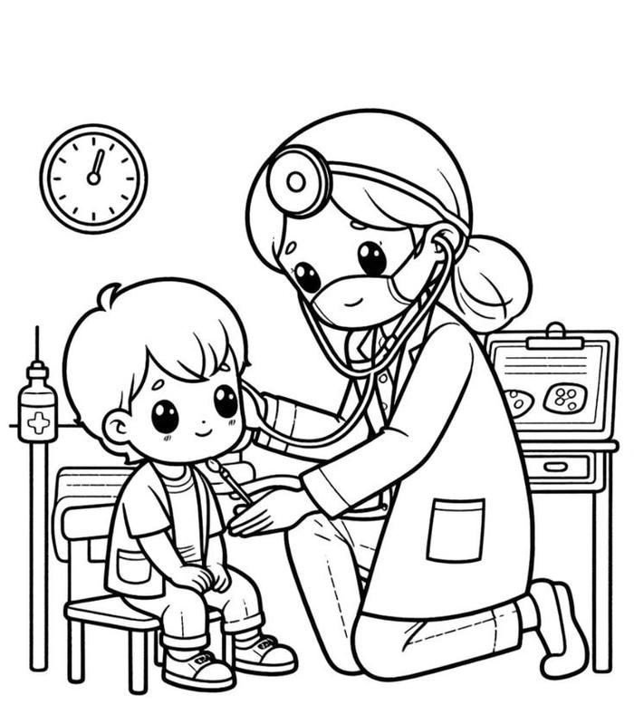 bức ảnh tranh tô màu bác sĩ khám cho bé