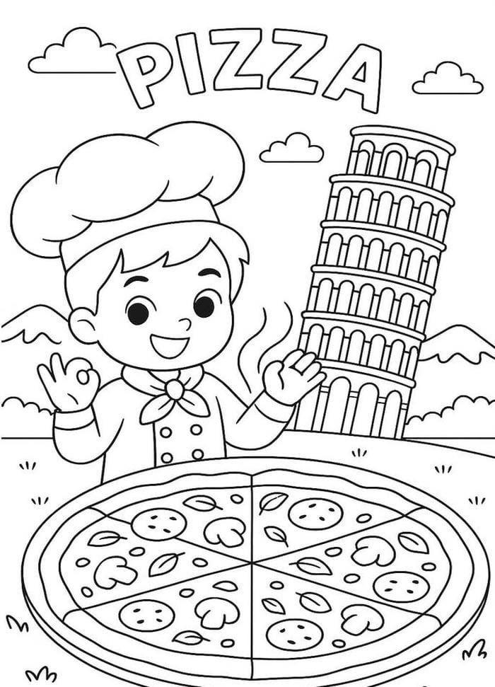 bức ảnh tranh tô màu bánh pizza tròn xinh