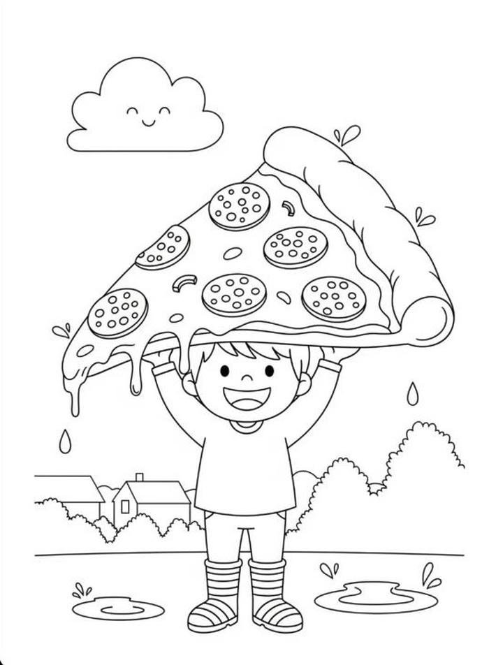 hình ảnh bức ảnh tranh tô màu bánh pizza vui nhộn