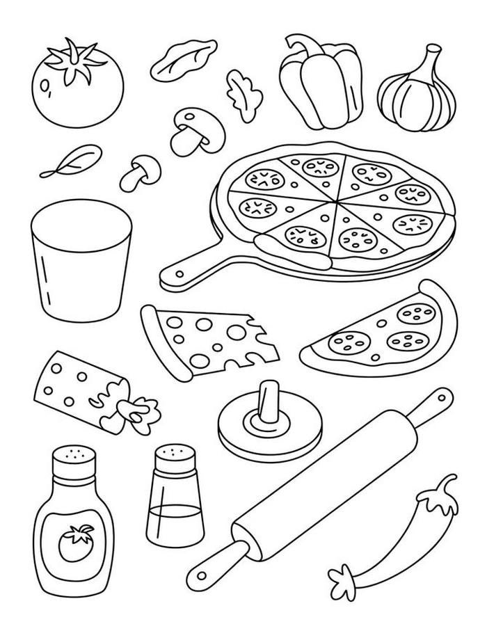 hình ảnh hình ảnh tranh tô màu bánh pizza dễ thương