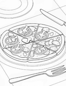hình ảnh hình tranh tô màu bánh pizza topping thịt