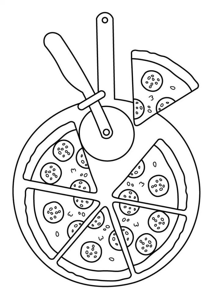 hình ảnh tranh tô màu bánh pizza dễ vẽ