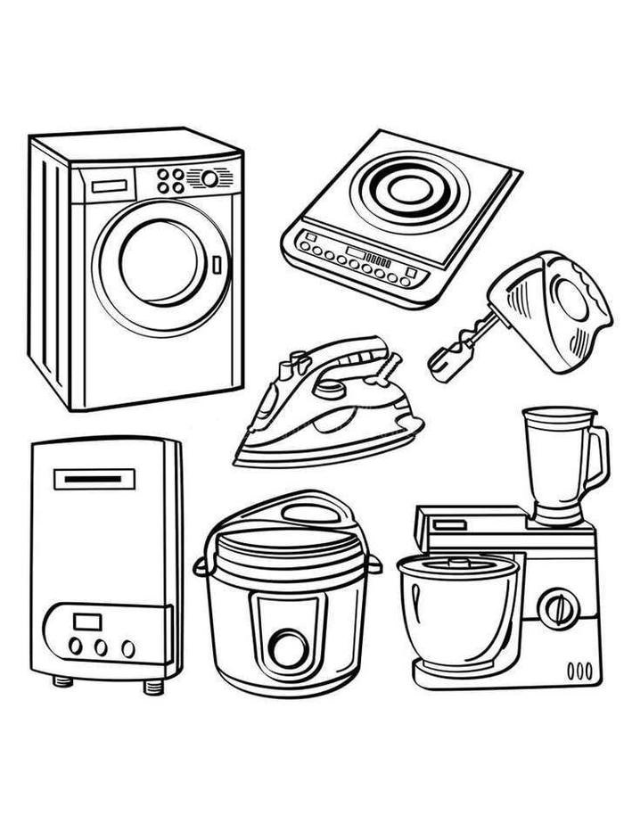 hình ảnh tranh tô màu dụng cụ nhà bếp dễ thương