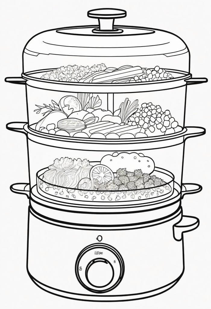 hình ảnh tranh tô màu dụng cụ nhà bếp nồi áp suất hiền