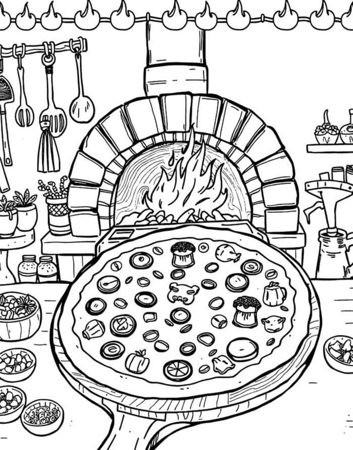 hình hình ảnh tranh tô màu bánh pizza đế giòn