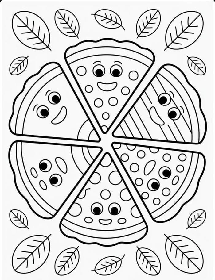 hình hình tranh tô màu bánh pizza biểu cảm vui