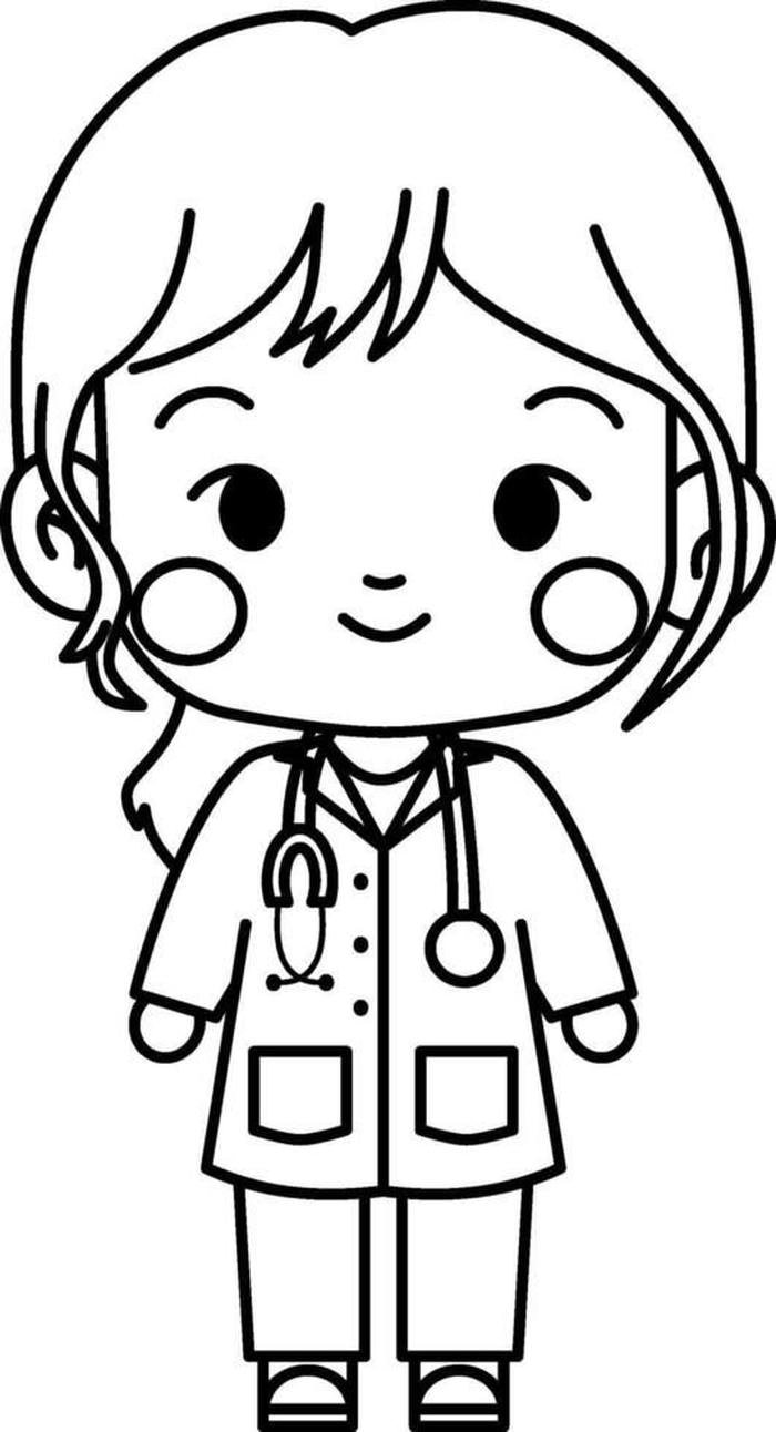 hình tranh tô màu bác sĩ chibi dễ thương