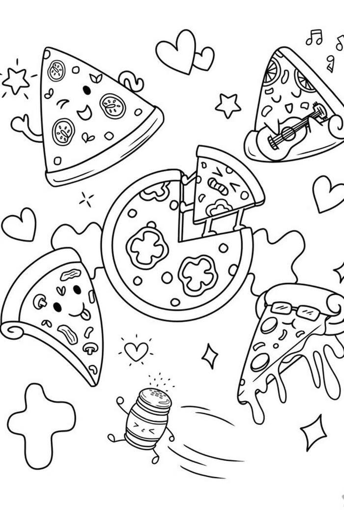 hình tranh tô màu bánh pizza dễ thương