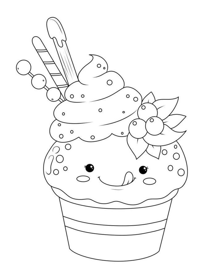 hình tranh tô màu cupcake phong cách cute