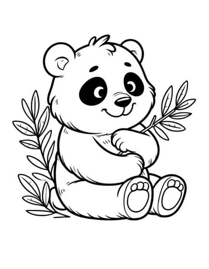 tranh tô màu con gấu trúc cầm cành tre