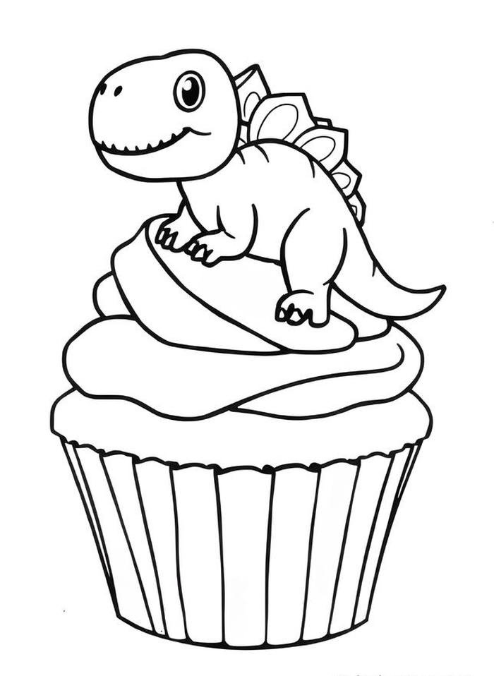 tranh tô màu cupcake khủng long