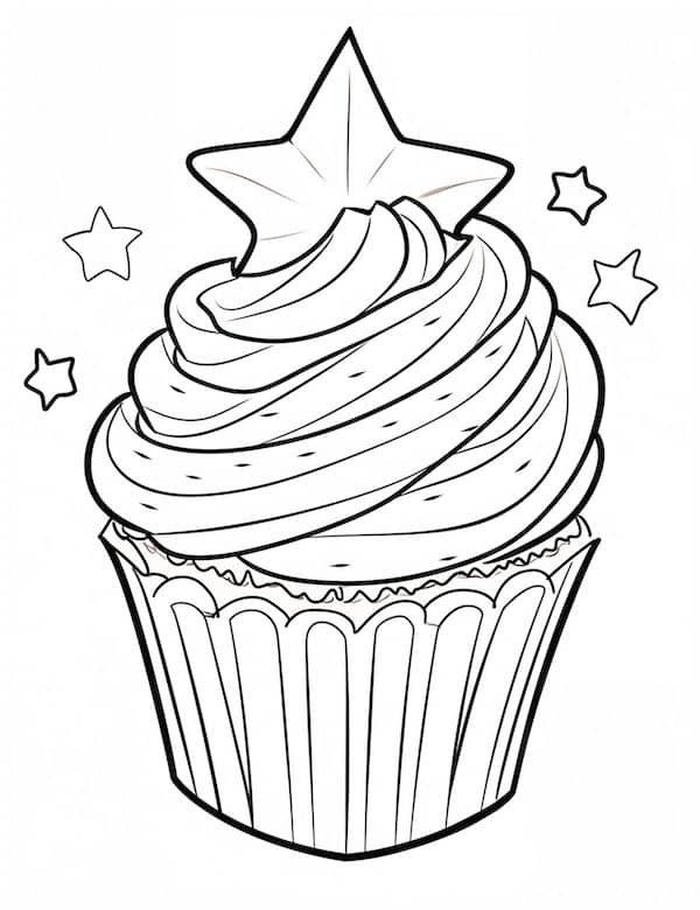 tranh tô màu cupcake ngôi sao