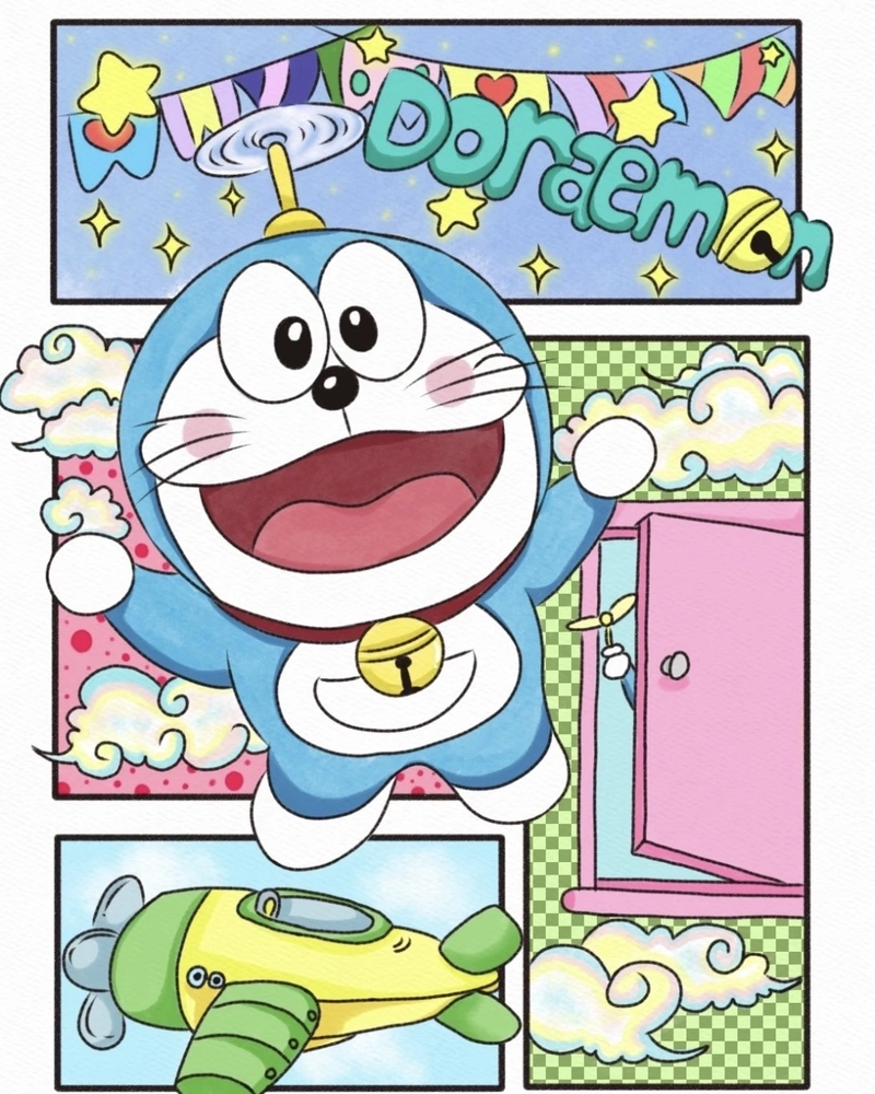 Ảnh Doraemon trong tranh vẽ với nét đáng yêu