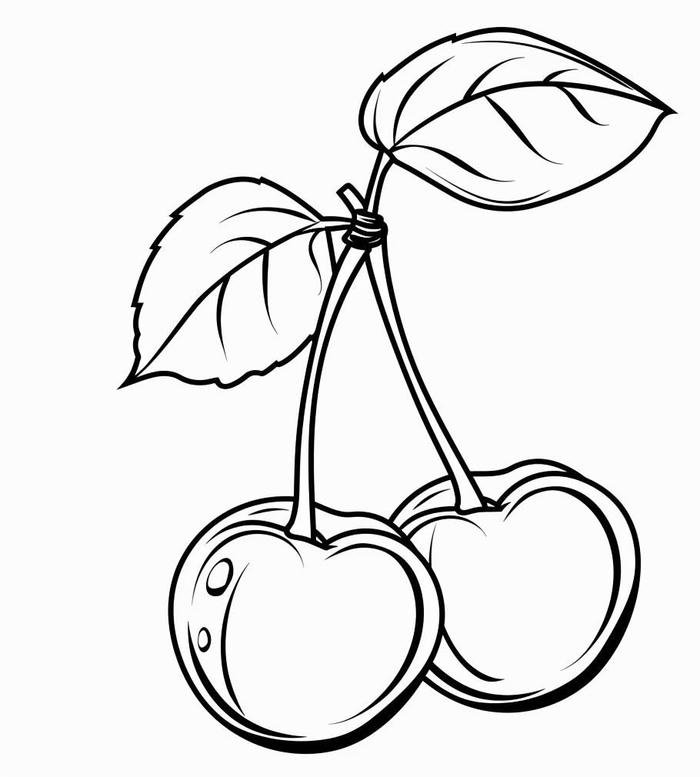 Ảnh quả cherry trong tranh tô màu cuống dài mềm mại