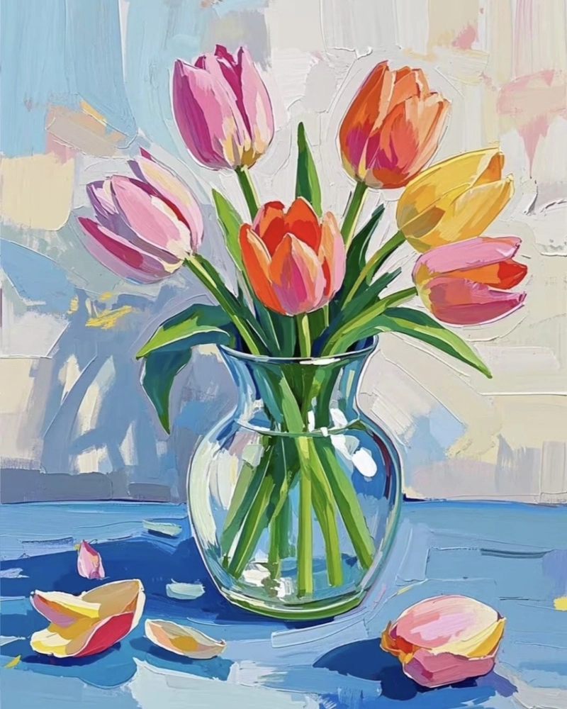 Ảnh tranh tĩnh vật hoa tulip mang vẻ đẹp nghệ thuật