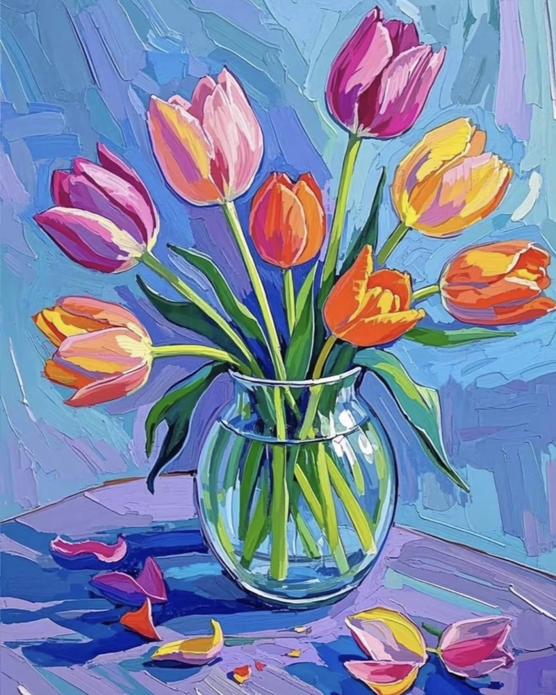 Ảnh tranh tĩnh vật hoa tulip với vẻ đẹp tự nhiên