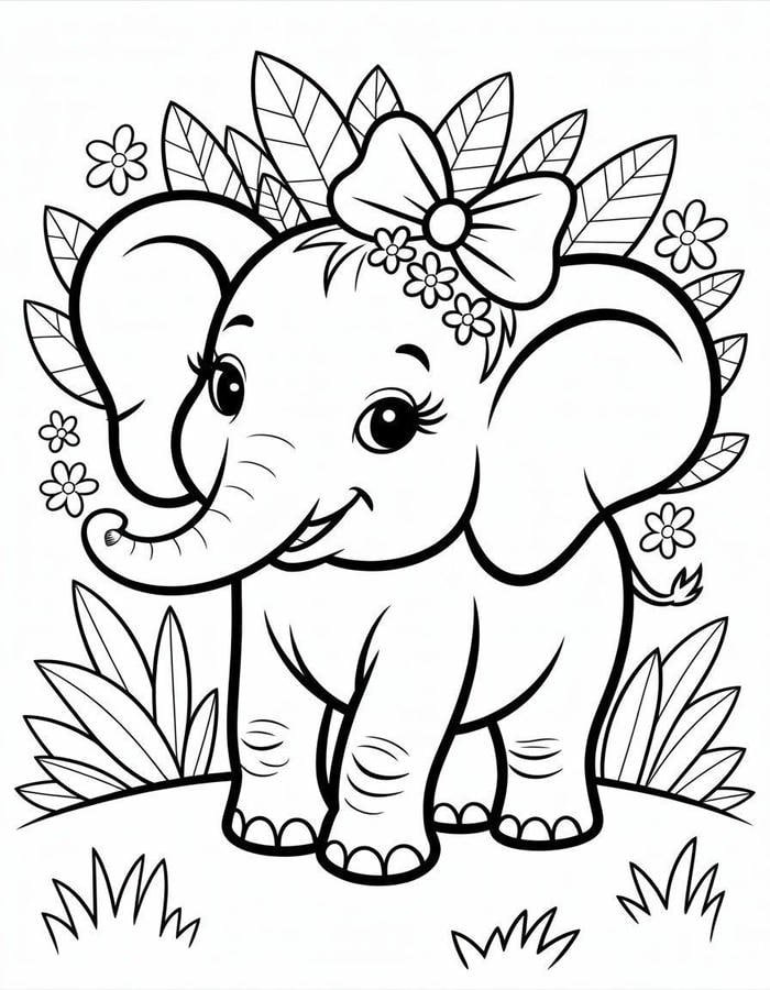 Ảnh tranh tô màu con voi đứng yên