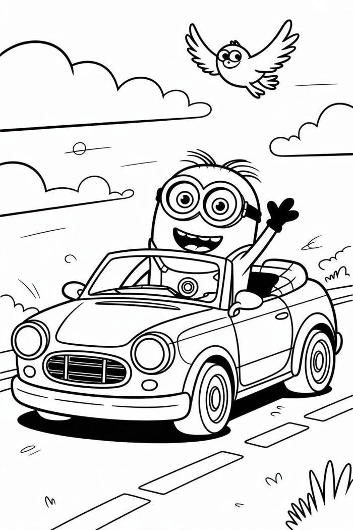 Ảnh tranh tô màu minion lái ô tô