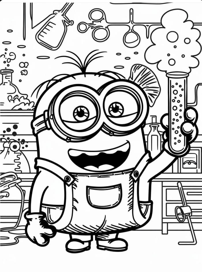 Ảnh tranh tô màu minion trong phòng thí nghiệm.