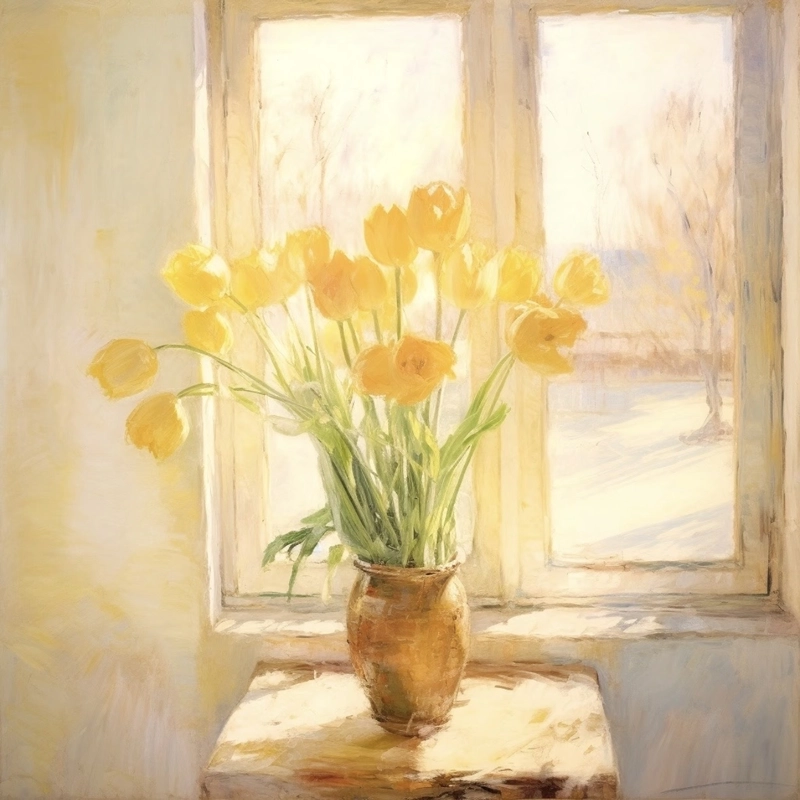 Ảnh vẽ tranh tĩnh vật hoa tulip với sắc màu trang nhã