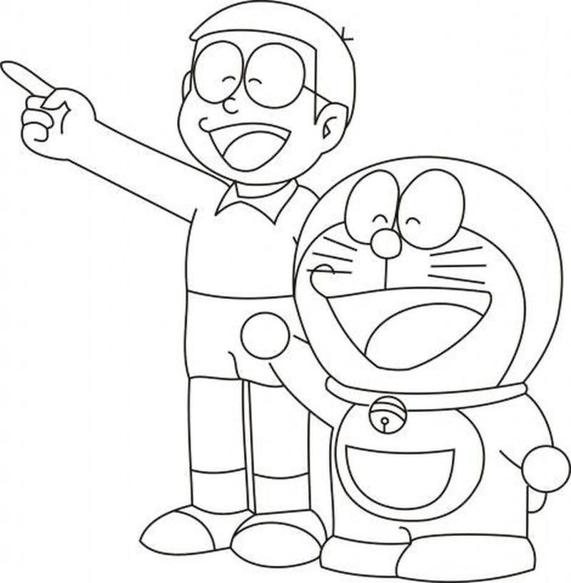 Bản vẽ Nobita đứng vui vẻ cho bé tập tô