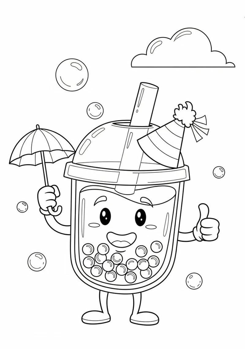 Bức ảnh tô màu cốc itraf sữa cầm ô