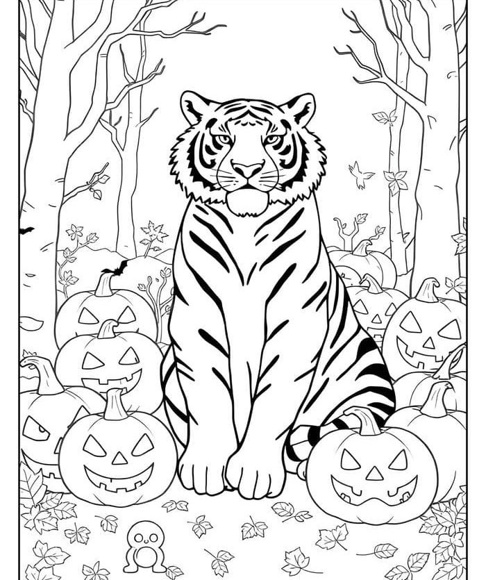 Bức ảnh tô màu con hổ dịp halloween.
