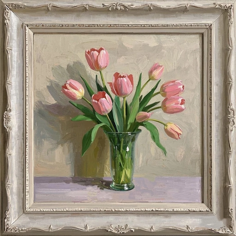 Bức ảnh tranh tĩnh vật hoa tulip cùng đường nét hài hòa