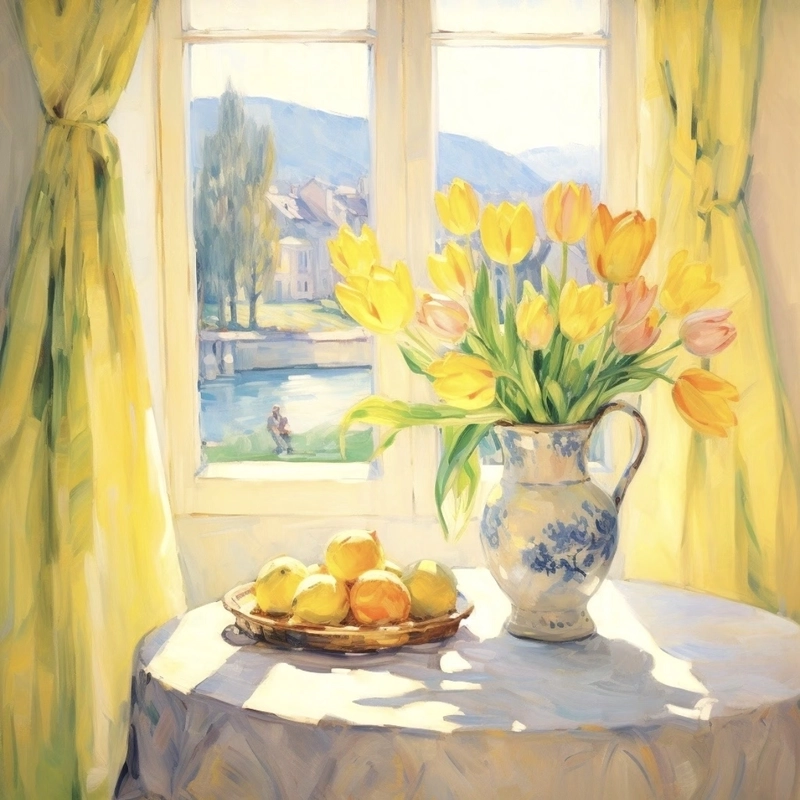 Bức ảnh tranh tĩnh vật hoa tulip mang phong cách thanh lịch